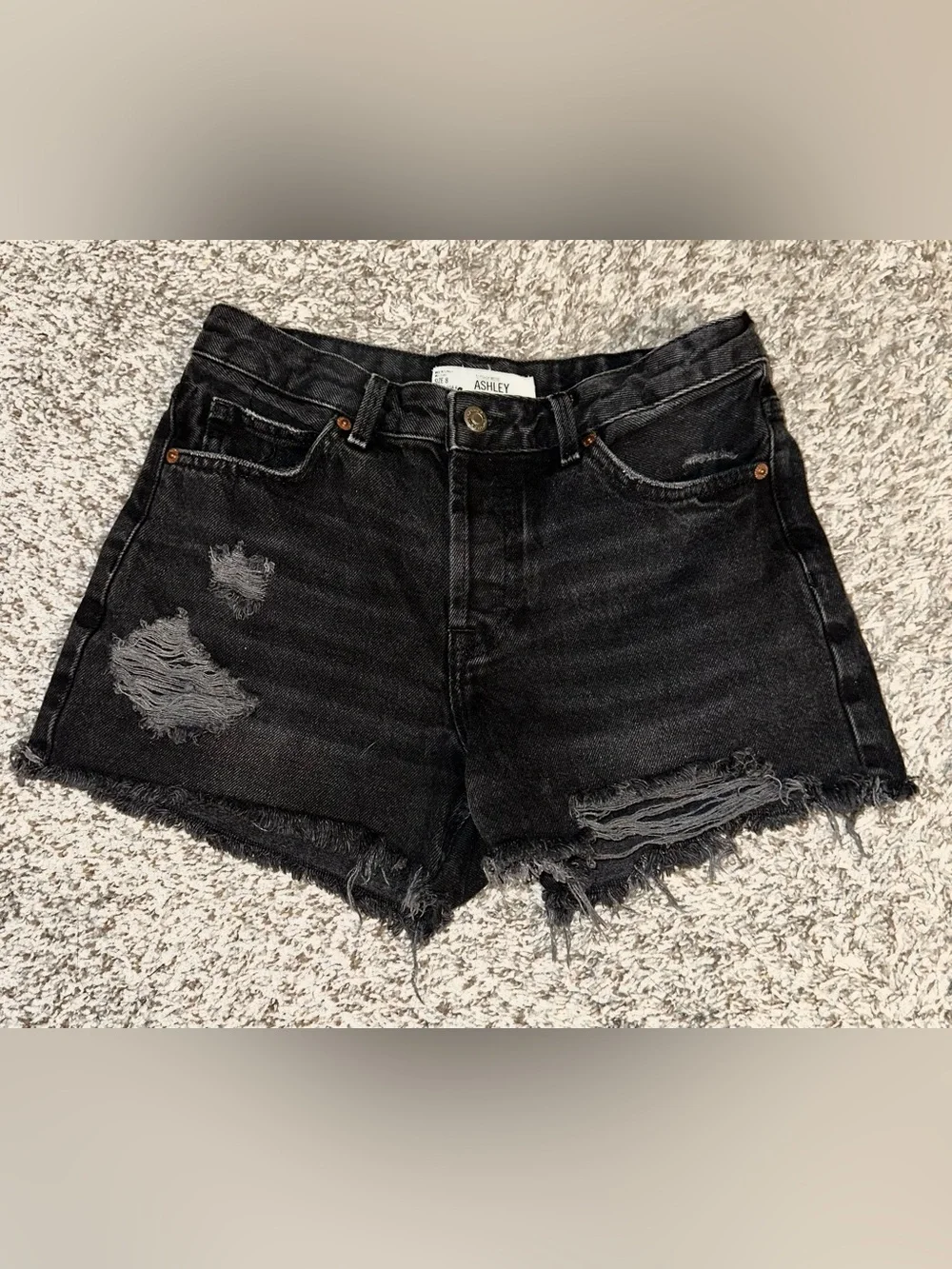 Topshop Black Distressed Jean Shorts